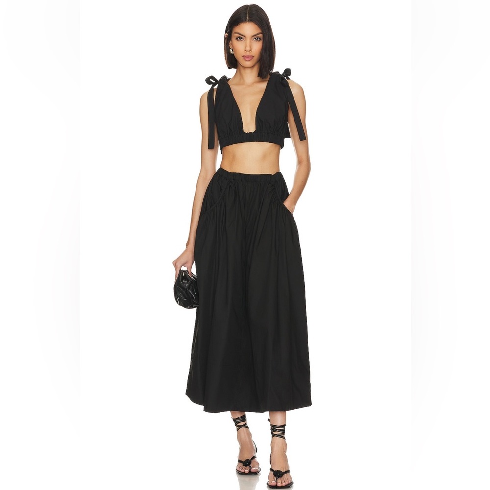 L’Academie Arman Poplin Set XS Black Crop Top & Maxi Skirt with Pockets